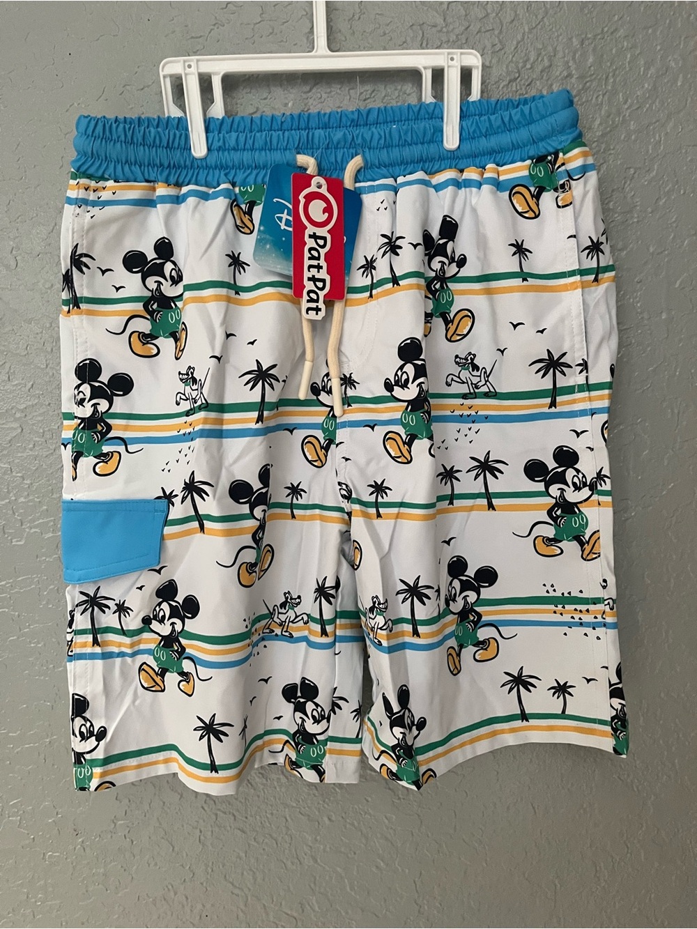 PatPat White, Aqua & Yellow Mickey Mouse Boys Swim Trunks